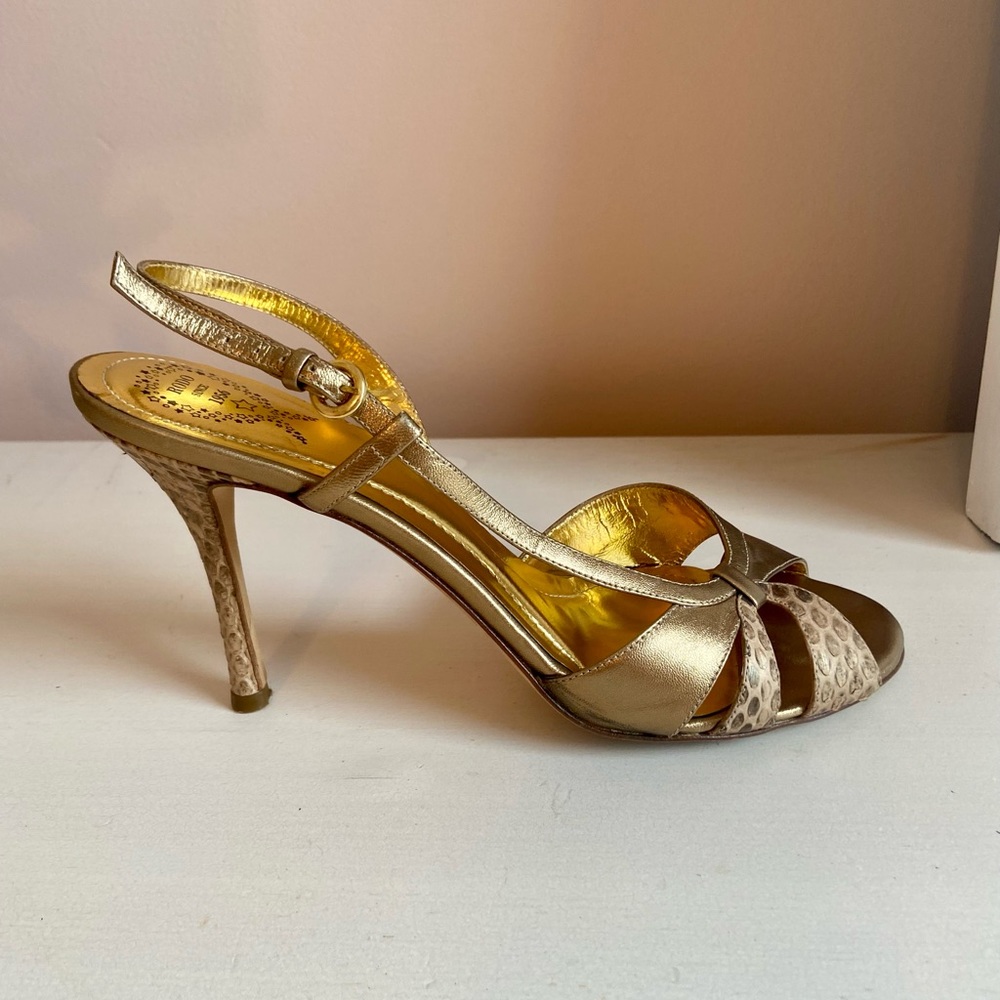 Rodo Gold Snake Leather Slingbacks Heels Sandals